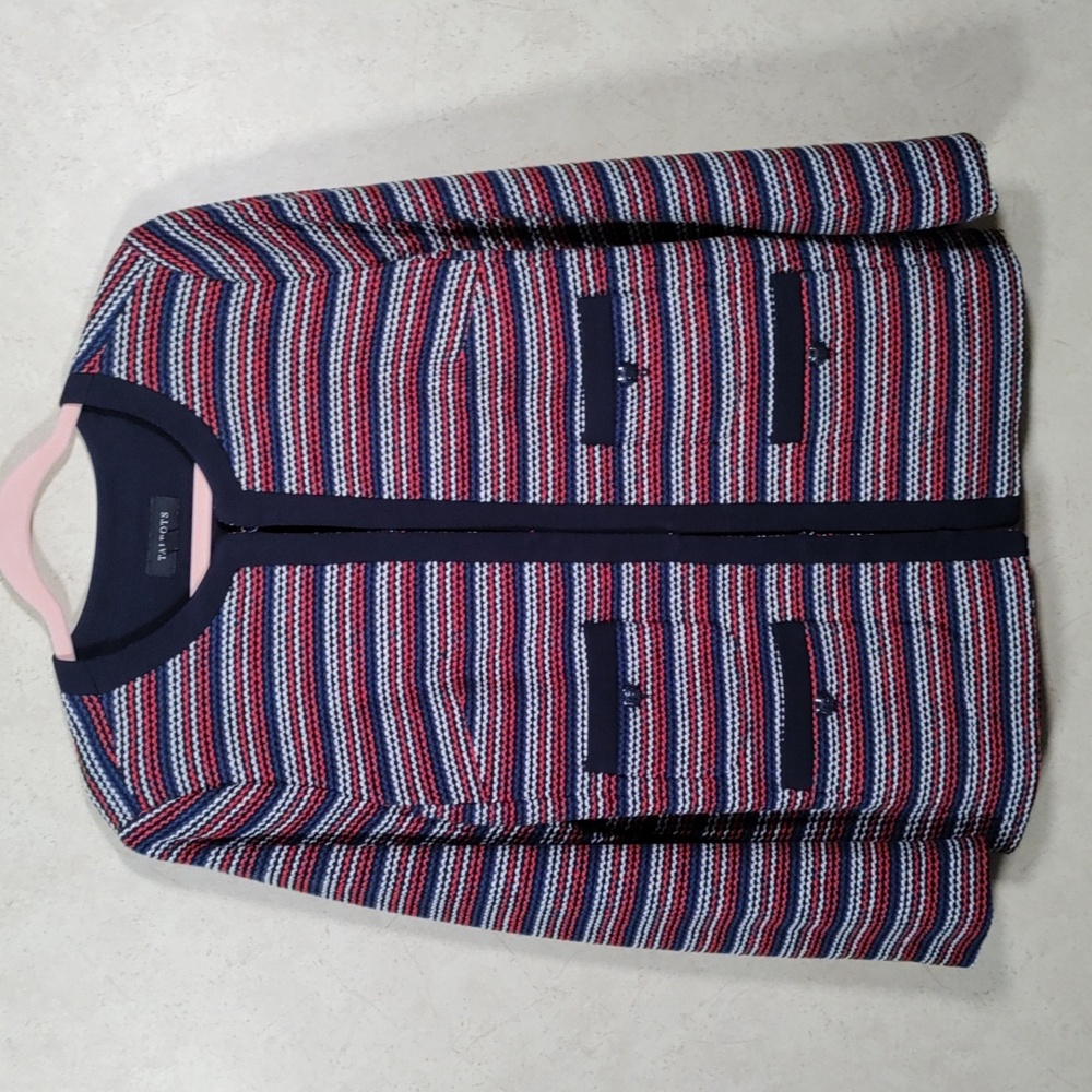 6163 Talbots red, white & blue striped tweed blazer L